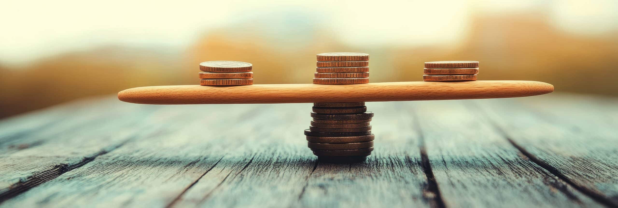 Münzen auf einer Waage als Symbol für finanzielles Gleichgewicht und Kostenkontrolle